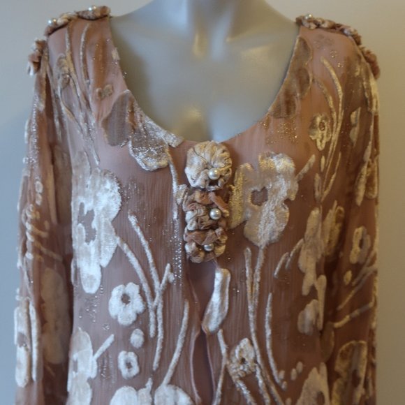 WOMENS HOLLY SHARP BLUSH NUDE FLORAL VELVET LONG SLEEVE MAXI DRESS M * - Picture 7 of 14